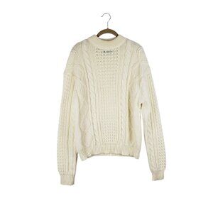 Vtg Passport 360 Classic Cable Knit Fishermans Sweater Ivory Acrylic Size Large